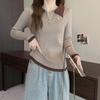 Tricô Francês com Gola Polo que Cobre a Barriga Zíper Tricô Outono e Inverno