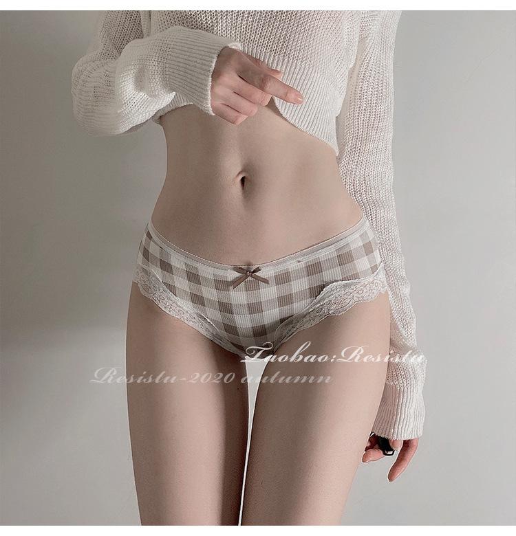 帮手描述图：RESISTU 格子物语 简约甜美蕾丝格纹拼接棉