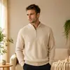Suéter de Moda Tendência com Meio Zíper e Gola Alta, Venda Quente Transfronteiriça, Fábrica Pode Bordar, Tricô Masculino