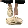 Medias pantuflas de lona para mujer para el verano de 2026, nueva sensación viral de moda, zapatos de mujer sin talón de alta gama con suela gruesa para aumentar la altura