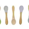 Venda direta Tigela e Colher para Bebê louça de silicone grau alimentício tigela para suplemento alimentar colher de silicone com cabo de madeira infantil tigela com ventosa infantil