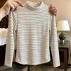 Blusa térmica masculina e infantil de fleece com gola alta, outono e inverno, camada base quente, elegante, listrada, versátil, camiseta de manga comprida infantil
