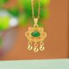 Yilu Prata S925 Prata Esterlina Banhado a Ouro Verde Esmeralda Esmeralda Retro Ruyi Macarrão Ovo Sino oco Pingente Pingente de Temperamento