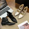 Chuyuji Nuevo Estilo Francés Punta Fina Hebilla Cierre Lateral Tacón Grueso Moda Mary Jane Botines de Tobillo de Verano para Mujer