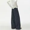 Pantalones de cuadros rectos holgados con botones para hombre, estilo urbano moderno, pantalones casuales versátiles japoneses holgados de pierna ancha