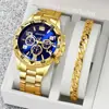 Pulsera Popular para Reloj de Hombre Transfronteriza Set de 2 Piezas Reloj de Cuarzo de Negocios para Hombre de Esfera Grande de Alta Gama Set Venta al por Mayor