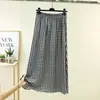 Nova saia de verão em linha A, saia midi de algodão e seda fina, cintura elástica, modeladora, elegante, solta, casual, barra larga