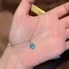 Collar Corazón de Océano Corazón Azul Hielo Vibrante de Plata de Ley S925 para Mujer Cadena para Clavícula Súper Brillante Sensación de Alta Gama Venta Caliente en Transmisión en Vivo