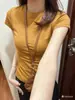 Camiseta básica versátil de estilo americano, color gris, cuello redondo, hombros normales, manga corta, ajuste slim, manga larga, para verano, tipo 'hot girl'