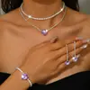 Colar e Brincos Femininos de Diamante Amor Moda Festa de Casamento Dia dos Namorados Presente Joias Corrente de Clavícula de Alta Qualidade