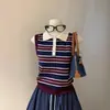 Top de tirantes de punto con bloques de color a rayas y cuello polo para mujer, Moda de nicho de verano, Chaleco sin mangas con botones que rejuvenece
