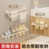 Porta-toallas con Ventosa para Baño Barra Colgante de Almacenamiento sin Taladro Estante de Almacenamiento Porta-toallas de Baño Colgador Integrado
