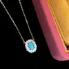 Collar de plata de ley S925 con óvalo de turquesa azul cadena para la clavícula temperamento moda personalidad simple retro collar para mujer
