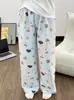 Calça de Pijama Feminina de Verão Hello Kitty Longa Rosa Doce Fofa Confortável Respirável Calça de Casa Pode Ser Usada Fora