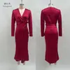 Vestido Largo Ajustado con Escote en V Sexy de Cintura Alta con Lazo para Mujer, Nuevo Otoño 2025, Europeo y Americano Transfronterizo