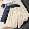 Shorts de Maternidad Simples y Cómodos de Lyocell Tencel Que No Aprietan el Estómago, Pantalones de Verano Finos de Pierna Ancha Rectos Adelgazantes de Cinco Puntos