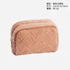 Bolsa de Maquiagem Acolchoada Minimalista Estilo Japonês, Bolsa de Armazenamento de Veludo Teddy de Alta Aparência, Bolsa de Mão Portátil para Viagem de Alta Aparência