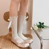 Japonês novo estilo balé fita arco meia-panturrilha meias JK orelha de madeira menina pilha de renda meias de bezerro