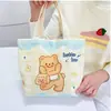 Nova Bolsa de Lona Urso Manteiga Pequena Bolsa de Trabalho Fofa Mini Bolsa de Almoço Estudante Lancheira Bolsa de Mão