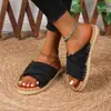 2025 Sapatos de Pescador Tira Cruzada Tamanho Grande Estilo Verão Sandálias Femininas para Exterior Comércio Exterior Chinelos de Palha Femininos Boêmios