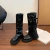 Botas de Equitação de Cano Alto com Solado Grosso para Mulheres, Novo Estilo Outono e Inverno 2025 Botas Western, Botas Longas Plataforma Retro Petite