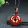 Arena de Cristal Dorado Hebilla de Seguridad Colgante Cinnabar Nueve Ojos Dzi Beads Placa de Seguridad Dorada Placa de Seguridad Placa de Bendición Colgante Venta al por Mayor