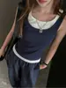 Camisola Falsa de Dos Piezas para Chica Atrevida para Mujer Verano Tops Interiores y Exteriores 2025 Nuevo Sin Mangas de Tirantes Cruzados Camisa Base