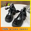 Sapatos de Couro Pequenos de Solado Grosso Estilo Colegial com Laço Jk para Mulheres 2025 Verão e Outono Novos Versátil Bico Redondo Sapatos Duplo Peito