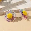 Pendientes Tejidos de Flor Hechos a Mano Estilo Bohemio Clavos de Oreja de Alta Gama para Mujeres Nicho Versátiles Elegantes Pendientes de Estilo Festivo