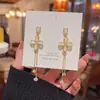Pendientes Largos de Borla Florales Estilo Bosque de Plata S925 para Mujer, Pendientes de Botón Exquisitos de Circonita con Lazo de Lujo Ligero de Nicho