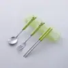Talheres de aço inoxidável com tema de panda de desenho animado transfronteiriços de alta aparência para crianças, conjunto fofo de colher e garfo portátil, atacado do fabricante