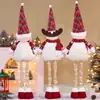 Adornos Navideños Retráctiles de Muñeco de Cruzar Fronteras, Adornos de Anciano de Piernas Largas con Cuadros Rojos Navideños, Muñeco de Nieve, Reno