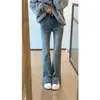 Jeans de micro-split azul claro para mujer, novedad otoño e invierno 2024, talla grande, chica rellenita, cintura alta, elásticos, ajustados, estilo herradura
