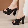 Zapatillas de Tacón Alto y Tacón Grueso para Mujer Plataforma Impermeable de Suela Gruesa Boca de Pez Verano 2025 Nueva Moda para Exterior Sandalias Cut Out para Mujer