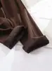 Jeans gruesos para mujer con forro de polar marrón, nuevo estilo otoño e invierno de cintura alta, corte petite curvo, pantalones rectos de pierna ancha adelgazantes