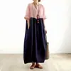 Comercio Exterior Transfronterizo Verano 2026 Nuevo Estilo Japonés Ajuste Holgado Artístico Adelgazante Bloque de Color Cuello Redondo Vestido Largo