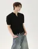 Camiseta Fresca de Seda, Suéter Pequeño de Punto con Cuello en V, Camisa Polo Transpirable y Fresca de Verano para Hombre