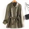 Ropa para Mujer de Estilo Europeo y Americano Transfronteriza Otoño 2026 Nuevo Estilo Chaqueta de Cuero con Solapa y Cinturón, Top Talla Grande