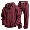 Conjunto de dos piezas para hombre de estilo europeo y americano, tejido gofre liso, manga larga y pantalón largo, un atuendo casual simple y versátil.