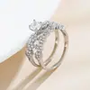 Conjunto de Anillos de Moda Pareja Anillo Doble con Circonita Blanca 3A Anillo Europeo y Americano Creativo Banquete Boda Anillo de Compromiso