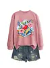 Amazon eBay Estação Independente Moda Casual Feminina Maçã Flor Rosa Lápis Livro Temperamento Gola Redonda Moletom Comércio Exterior