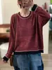 Otoño 2026 Nuevo Transfronterizo Hilo de Algodón Retro Holgado Bloque de Color Cuello Redondo Simple Versátil Casual Suéter de Punto Mujer