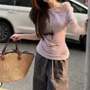 Dropshipping Verão Estilo Coreano Nicho Elegante Manga Curta Ombro Assimétrico Nova Camiseta Feminina Afinando a Cintura Top Off-Shoulder