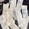 Calcetines Finos Estilo Coreano para Primavera y Verano, Calcetines de Malla Color Crema Holgados con Lazo, Cintas Laterales y Calcetines de Media Pantorrilla Calados en Forma de Corazón