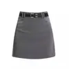 Saia de terno cinza feminina Primavera e Outono Explosões Pequena cintura alta Slim-fit Moda A- linha Saia Emagrecimento Saia Hip