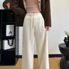 Pantalones de Lana de Color Café de Pierna Ancha para Mujer, Nuevo Estilo Otoño e Invierno, Forrados de Felpa, Corte Recto, Adelgazantes, de Cintura Alta, Suaves y con Caída, Pantalones Deportivos Casuales