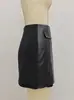 Falda midi patchwork con cremallera trasera, falda de moda con solapa de bolsillo y decoración de botón, dobladillo pequeño en línea A, falda pequeña de línea A de talla grande europea y americana para primavera y verano