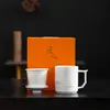 Set de regalo de tres piezas para taza de agua color jade, taza de oficina de porcelana blanca, taza de té de cerámica para el hogar, regalo de negocios para clientes
