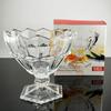 Plato de frutas de cristal transparente sin plomo de pierna alta de fábrica, cubo de frutas en stock, venta al por mayor, entrega de una sola pieza