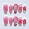 30 Peças de Unhas Postiças Wearable 3D Esculpidas em Formato de Gota d'Água Branca com Degradê Rosa, Adesivos de Unha Populares de Nicho para Comércio Exterior Transfronteiriço